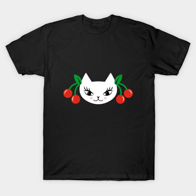 Rockabilly Cat White T-Shirt by Pinkdeer
